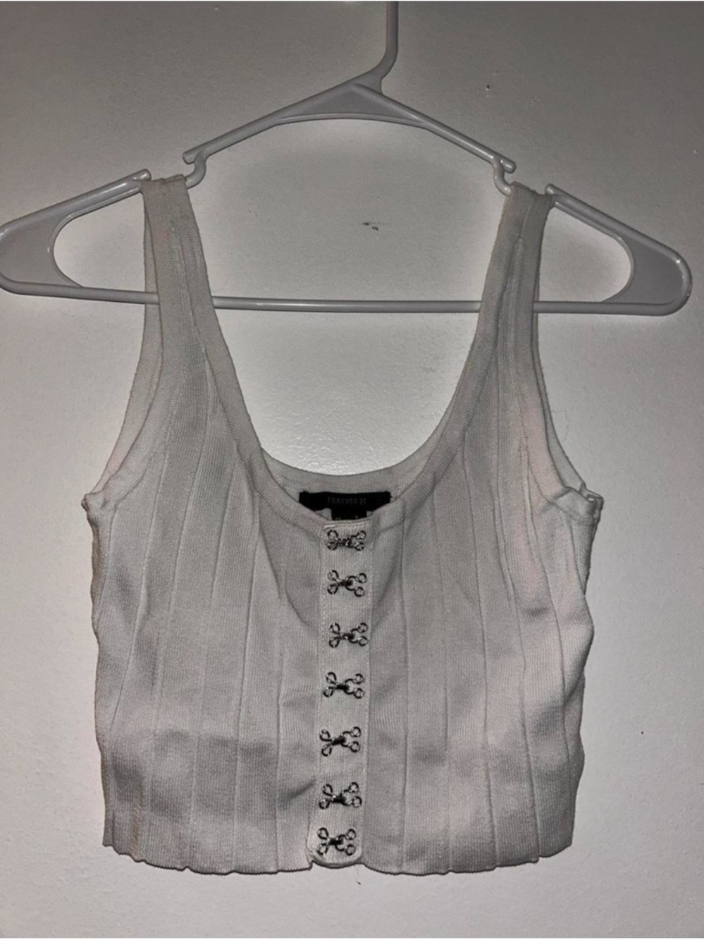 Forever 21 White Ribbed Hook-and-Eye Crop Tank